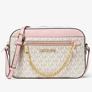 Michael Kors 🩷 Pink and Gold Jet Set Large Logo Crossbody Bag